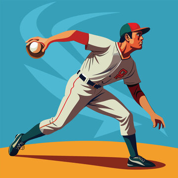 Baseball Player Throwing Ball Pitch Action Vector Illustration