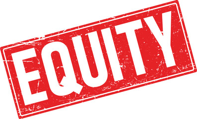 Red Distressed Rubber Stamp with White Equity Text on Isolated Background