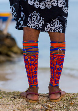 Panama, San Blas Islands, Mamitupu, Traditional Beaded Leg Ornaments Worn By Kuna Women