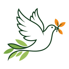 Dove flying with olive branch in beak symbolizing peace and harmony in nature icon © Shathi