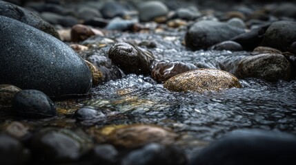 water flowing over smooth stones in stream