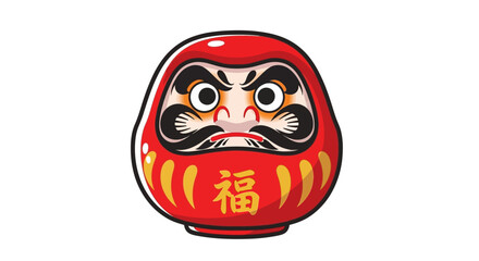 Japanese Daruma Doll Red Good Fortune Symbol with Kanji Character