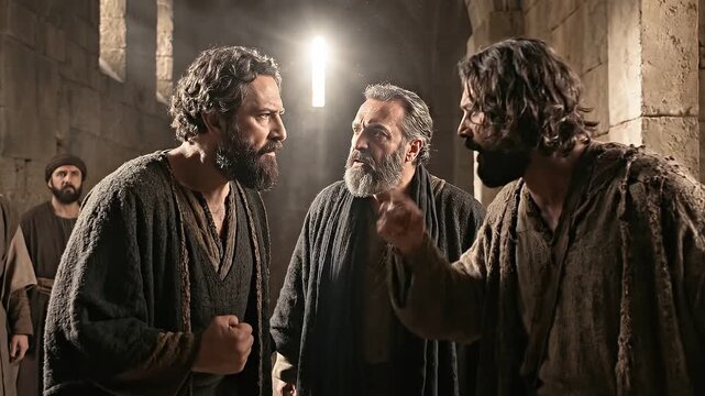 Angry Pharisees throw the healed man out of the gathering