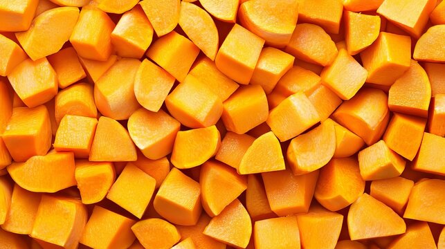 Fresh Butternut Squash Cubes on a Rustic Wooden Table for Culinary Inspiration and Delicious Recipes