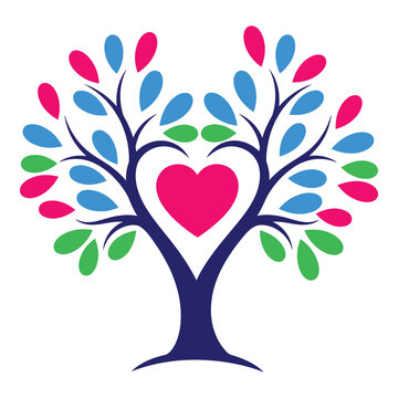 Colorful tree with heart shape and multi colored leaves illustration icon