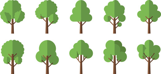 Cartoon green trees vector set with different forest tree shapes, nature plants collection isolated illustration for landscape design © MstNazma