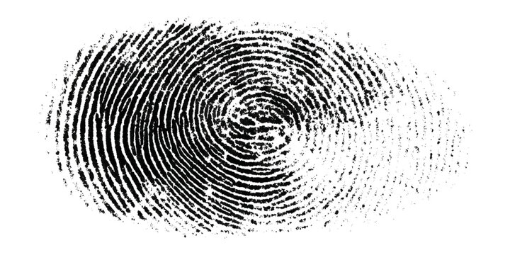 Grunge fingerprint texture abstract black and white thumbprint pattern. vintage distressed ink mark forensic identification retro grungy background design.