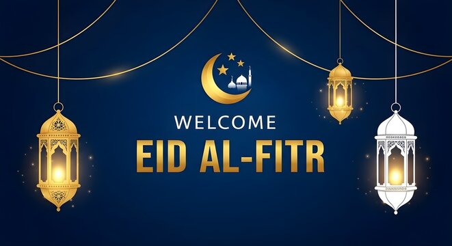 Celebrating the joyous occasion of eid al-fitr with traditional lanterns and decorations