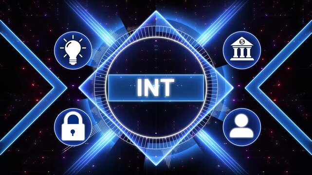 Int Business Strategy Infographic, Modern business technology interface with gears and digital network icons, 4K animation background.