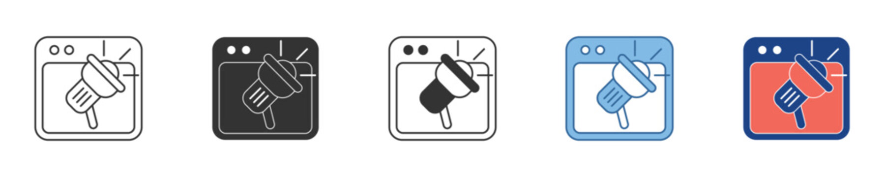 Icon of a web browser with a crossed-out megaphone, symbolizing online advertisement blocking, digital marketing prevention, and enhanced user privacy for a cleaner internet