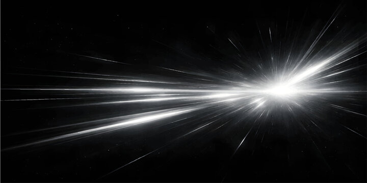 Abstract Light Speed Warp Explosion in Deep Space, Futuristic Energy Beam Burst on Dark Cosmic Background with copy space.