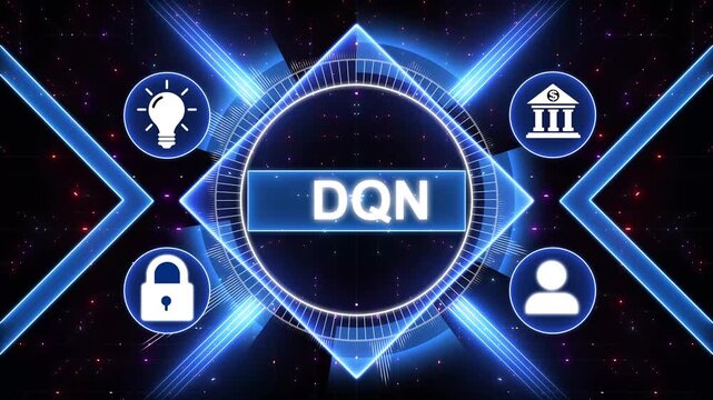 DQN Deep Q Network diagram with icons and with gears background. modern technology, internet and social media icons 4K animation.