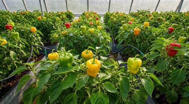 Greenhouse Bell Pepper Harvest Colorful Peppers