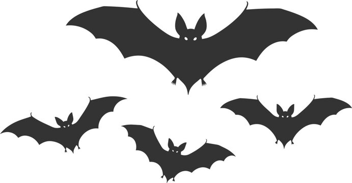 Black bat silhouettes flying on white background for halloween decor