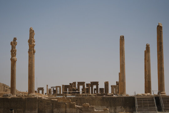 Ancient columns of Persepolis archaeological site in Fars Iran
