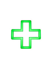 Obraz premium Green illuminated medical cross street symbol is isolated.