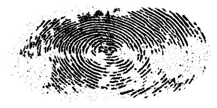 Grunge fingerprint texture abstract black and white thumbprint pattern. vintage distressed ink mark forensic identification retro grungy background design.