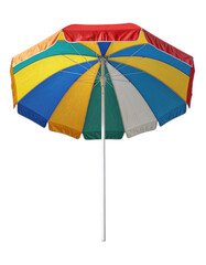 Obraz premium Colorful striped beach umbrella with red on transparent... isolated on a transparent background