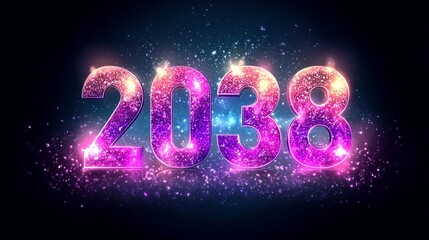 A Festive Celebration of the New Year 2038 with Glittering Decorations and Illuminated Numbers