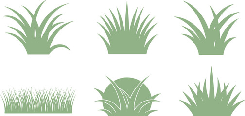 Green grass and bush plant collection nature foliage silhouettes isolated vector illustration set © meri999