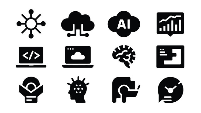 Collection of modern tech startup logo and icon set for business ai coding and innovation concepts on white background