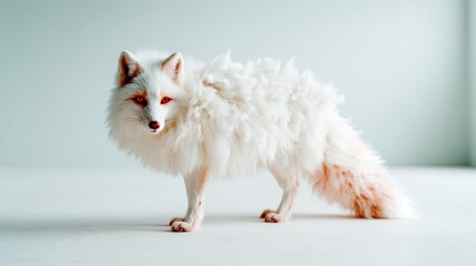 Obraz premium The image showcases an exquisite white fox with unique features and elegant fur against a minimalistic backdrop, representing beauty and the wonders of the natural world.