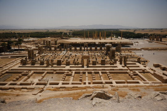 Ancient columns of Persepolis archaeological site in Fars Iran