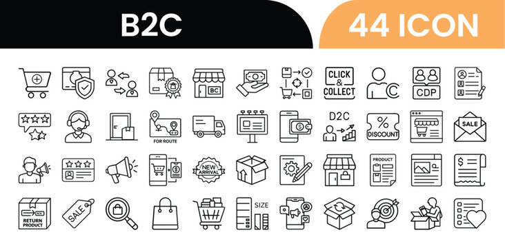 B2C Ecommerce Icons Collection for Online Shopping and Retail