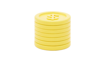 Stack of Yellow Coins with Dollar Sign, Representing Wealth and Financial Growth, Isolated on White Background