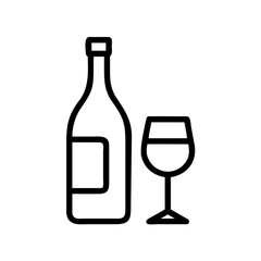 Elegant wine bottle paired with a glass of white wine ready to be poured isolated on white background, Vector