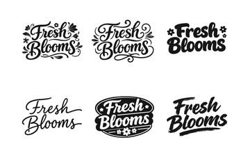 Fototapeta premium Fresh Blooms. Set lettering. harmonious lettering variations of the same emblematic concept, each with different artistic interpretation (Decorative floral or