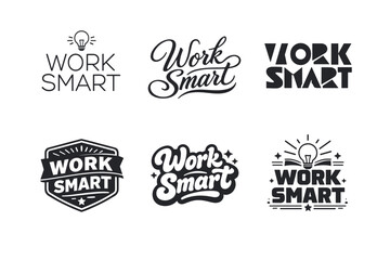Work Smart. Set lettering. harmonious lettering variations of the same emblematic concept, each with different artistic interpretation (Modern minimal monoline