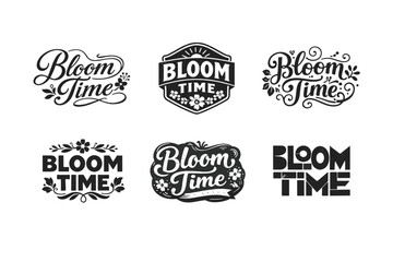 Fototapeta premium Bloom Time. Set lettering. harmonious lettering variations of the same emblematic concept, each with different artistic interpretation (Elegant script with