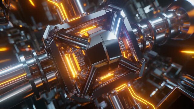 Glowing tubes and energy streams illuminate a futuristic quantum computer core in a sci-fi lab setting.