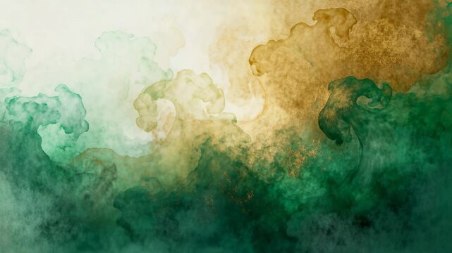 Animation starting, shifting green-gold pigment cloud forming crests across cream canvas during run