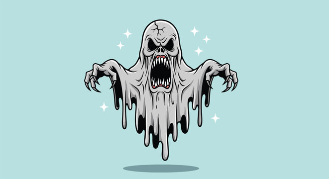 Scary Ghost Illustration with Spooky Face and Glowing Eyes.