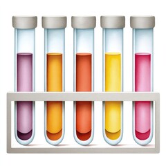 Vibrant watercolour cartoon clipart of test tubes with color samples on white background for science and education themes