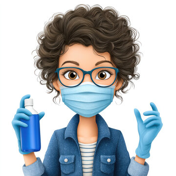 Watercolor cartoon clipart of art conservator wearing mask for art restoration and conservation projects on white background