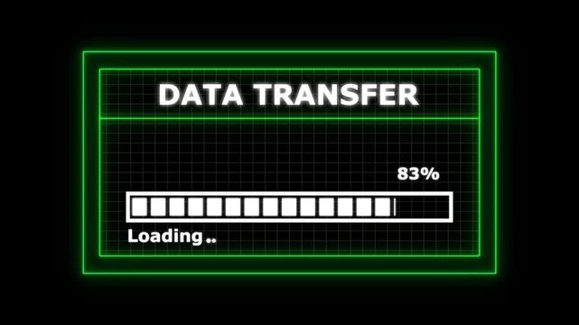 Futuristic digital loading bar and data transfer advances with glowing binary code background. Technology digital data transfer concept.