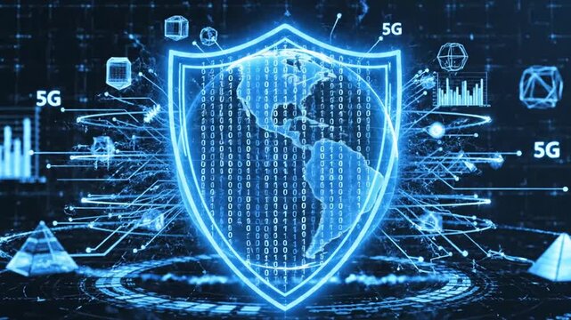 Futuristic 5G Network Security and Global Data Protection Concept