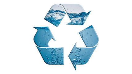 Recycle symbol made from water droplets showing the importance of water conservation and recycling practices  isolated on transparent background cut out