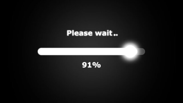 Please Wait Progress Bar Animation 0 to 100 Percent Digital Loading Interface Technology Background.
