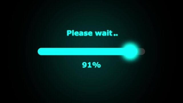 Please Wait Progress Bar Animation 0 to 100 Percent Digital Loading Interface Technology Background.