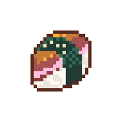 Fototapeta premium Pixel Art Unagi Sushi Icon. Retro 8 Bit Japanese Eel Food Vector Illustration for Game UI, Stickers and Menu Design 
