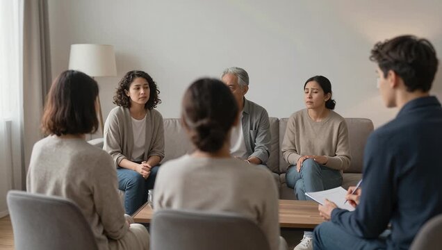 Support Group Meeting with Diverse Participants Sharing Experiences