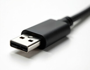 Black USB-C adapter connector isolated on white background. Modern tech hardware for fast data transfer and charging. Connects phones, tablets, laptops for mobile devices.