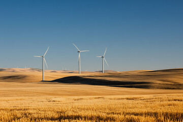 agriculture field with wind turbines generating clean energy
