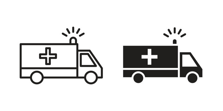 Ambulance icon silhouette design. Editable stroke outline icon on white background