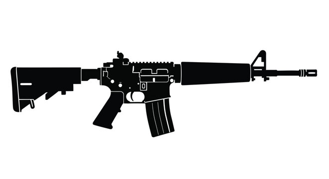 Black silhouette of an ar 15 style modern sporting rifle on white