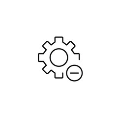 Obraz premium Cogwheel and minus symbol. Settings updates disabled, function stopped. Pixel perfect, editable stroke vector icon